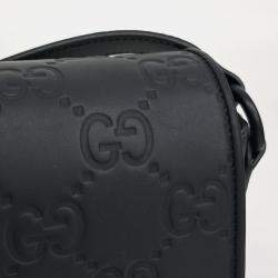 Pre Owned Gucci Black Leather GG Rubber-Effect Super Mini Bag
