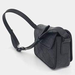 Pre Owned Gucci Black Leather GG Rubber-Effect Super Mini Bag