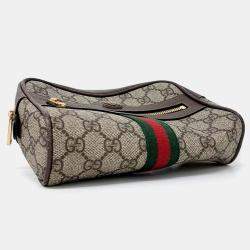 Pre Owned Gucci Brown Coated Canvas and Leather Ophidia GG Supreme Belt Bag