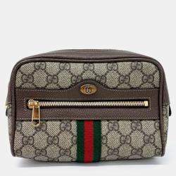 Pre Owned Gucci Brown Coated Canvas and Leather Ophidia GG Supreme Belt Bag