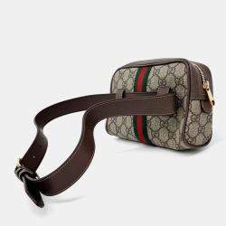 Pre Owned Gucci Brown Coated Canvas and Leather Ophidia GG Supreme Belt Bag