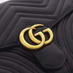 Pre Owned Gucci Black Leather Marmont Matelasse Clutch