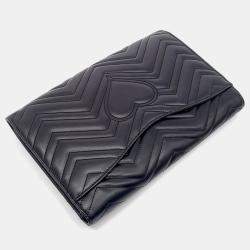 Pre Owned Gucci Black Leather Marmont Matelasse Clutch