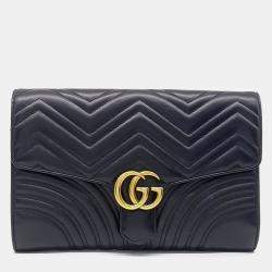 Pre Owned Gucci Black Leather Marmont Matelasse Clutch