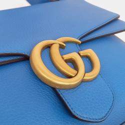 Pre Owned Gucci Blue Leather GG Marmont Shoulder Bag