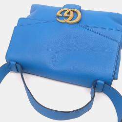 Pre Owned Gucci Blue Leather GG Marmont Shoulder Bag
