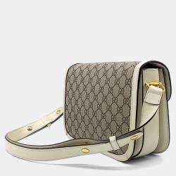 Pre Owned Gucci Beige White Coated Canvas 1955 Horsebit Shoulder Bag