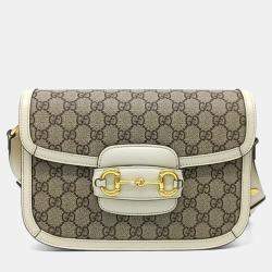 Pre Owned Gucci Beige White Coated Canvas 1955 Horsebit Shoulder Bag