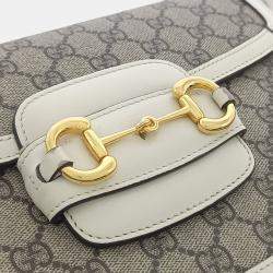 Pre Owned Gucci Beige White Coated Canvas 1955 Horsebit Shoulder Bag
