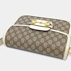 Pre Owned Gucci Beige White Coated Canvas 1955 Horsebit Shoulder Bag