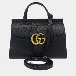 Pre Owned Gucci Black Leather GG Marmont Tote and Shoulder Bag
