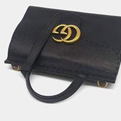 Pre Owned Gucci Black Leather GG Marmont Tote and Shoulder Bag