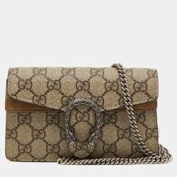 Pre Owned Gucci Beige/Brown GG Supreme Canvas and Suede Super Mini Dionysus Shoulder Bag