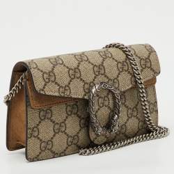 Pre Owned Gucci Beige/Brown GG Supreme Canvas and Suede Super Mini Dionysus Shoulder Bag