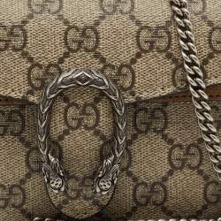 Pre Owned Gucci Beige/Brown GG Supreme Canvas and Suede Super Mini Dionysus Shoulder Bag