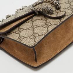 Pre Owned Gucci Beige/Brown GG Supreme Canvas and Suede Super Mini Dionysus Shoulder Bag