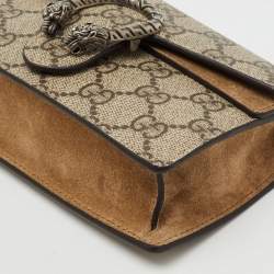 Pre Owned Gucci Beige/Brown GG Supreme Canvas and Suede Super Mini Dionysus Shoulder Bag