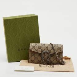 Pre Owned Gucci Beige/Brown GG Supreme Canvas and Suede Super Mini Dionysus Shoulder Bag