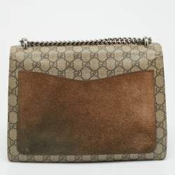 Pre Owned Gucci Beige/Ebony GG Supreme Canvas and Suede Medium Dionysus Shoulder Bag