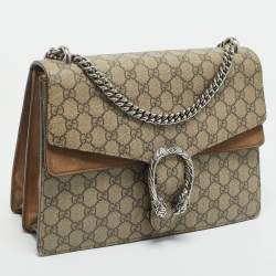 Pre Owned Gucci Beige/Ebony GG Supreme Canvas and Suede Medium Dionysus Shoulder Bag