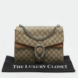 Pre Owned Gucci Beige/Ebony GG Supreme Canvas and Suede Medium Dionysus Shoulder Bag