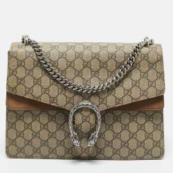 Pre Owned Gucci Beige/Ebony GG Supreme Canvas and Suede Medium Dionysus Shoulder Bag