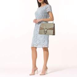 Pre Owned Gucci Beige/Ebony GG Supreme Canvas and Suede Medium Dionysus Shoulder Bag