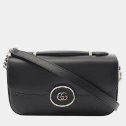 Pre Owned حقيبة غوتشي ساتشل غي جي جلد صغيرة سوداء