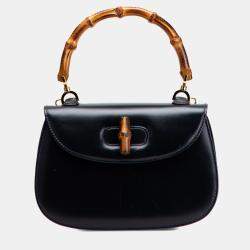 Pre Owned Gucci Black Calfskin Bamboo Night