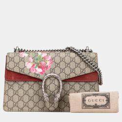 Pre Owned Gucci Beige Brown Small GG Supreme Blooms Dionysus Shoulder Bag