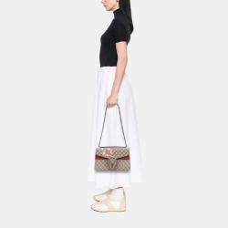 Pre Owned Gucci Beige Brown Small GG Supreme Blooms Dionysus Shoulder Bag