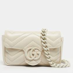 Pre Owned Gucci White Matelasse Leather Monochrome GG Marmont Chain Belt Bag 