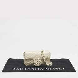 Pre Owned Gucci White Matelasse Leather Monochrome GG Marmont Chain Belt Bag 
