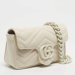 Pre Owned Gucci White Matelasse Leather Monochrome GG Marmont Chain Belt Bag 