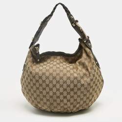 Pre Owned Gucci Beige/Brown GG Canvas and Leather Pelham Hobo