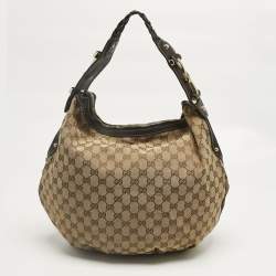 Pre Owned Gucci Beige/Brown GG Canvas and Leather Pelham Hobo