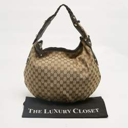 Pre Owned Gucci Beige/Brown GG Canvas and Leather Pelham Hobo