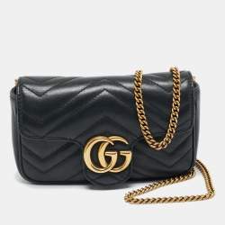 Pre Owned Gucci Black Matelassé Leather Super Mini GG Marmont Crossbody Bag