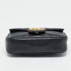 Pre Owned Gucci Black Matelassé Leather Super Mini GG Marmont Crossbody Bag