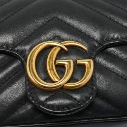 Pre Owned Gucci Black Matelassé Leather Super Mini GG Marmont Crossbody Bag
