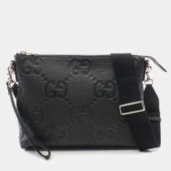 Pre Owned Gucci Black Medium Jumbo GG Embossed Messenger Bag