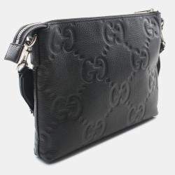 Pre Owned Gucci Black Medium Jumbo GG Embossed Messenger Bag