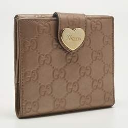 Pre Owned Gucci Beige Guccissima Leather Lovely Heart French Wallet
