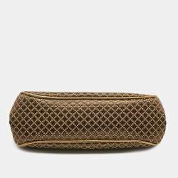 Pre Owned Gucci Gold/Brown Diamond Fabric Bamboo Frame Chain Clutch