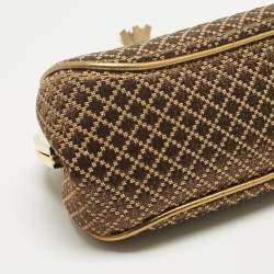 Pre Owned Gucci Gold/Brown Diamond Fabric Bamboo Frame Chain Clutch