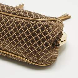 Pre Owned Gucci Gold/Brown Diamond Fabric Bamboo Frame Chain Clutch