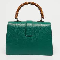 Pre Owned Gucci Green Leather Medium Dionysus Bamboo Top Handle Bag