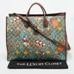 Pre Owned Gucci x Disney Multicolor Donald Duck GG Supreme Canvas and Leather Interlocking G Shopping Tote