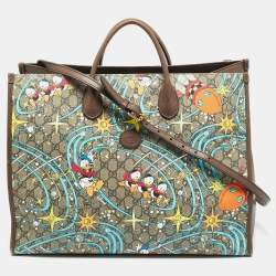 Pre Owned Gucci x Disney Multicolor Donald Duck GG Supreme Canvas and Leather Interlocking G Shopping Tote