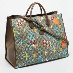 Pre Owned Gucci x Disney Multicolor Donald Duck GG Supreme Canvas and Leather Interlocking G Shopping Tote